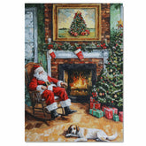 Painting of Santa Claus in a Rocking Chair With Christmas Tree on Ready to Hang 1.5" Thick Canvas Wrap, Floating Framed Canvas, Flat Rolled Canvas